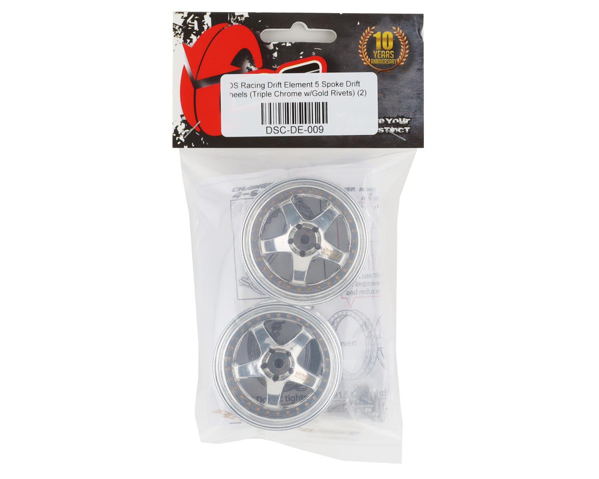 DS Racing Drift Element 5 Spoke Drift Wheels (Triple Chrome w/Gold Rivets) (2)