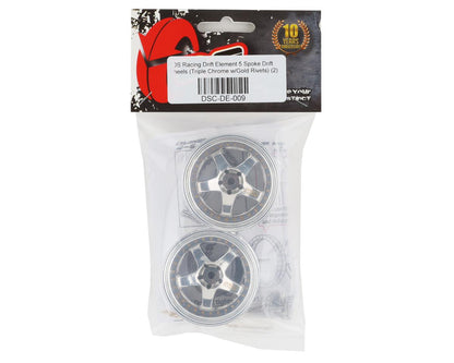 DS Racing Drift Element 5 Spoke Drift Wheels (Triple Chrome w/Gold Rivets) (2)