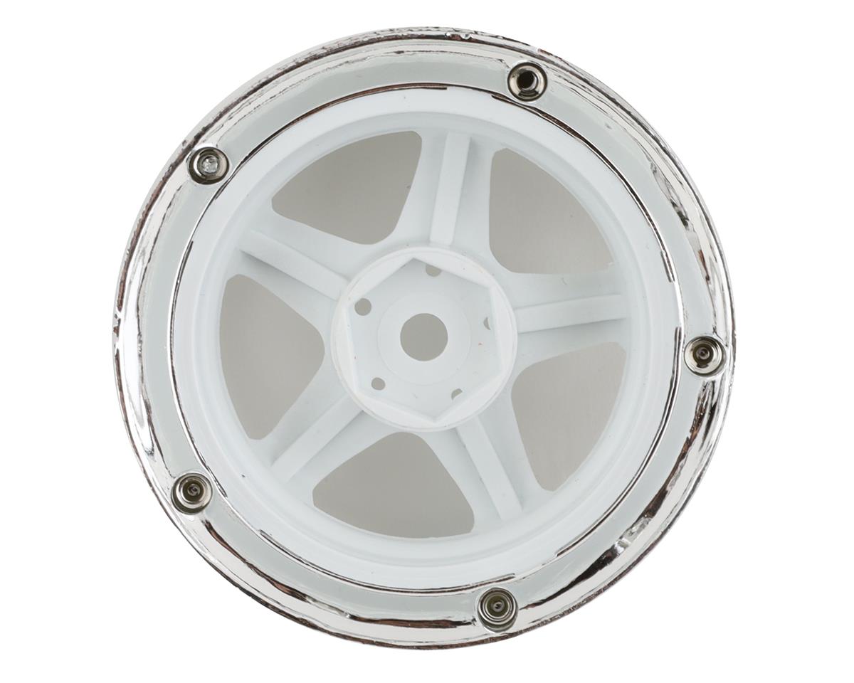 DS Racing Drift Element 5 Spoke Drift Wheels (White & Chrome w/Gold Rivets) (2)