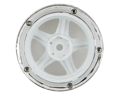 DS Racing Drift Element 5 Spoke Drift Wheels (White & Chrome w/Gold Rivets) (2)