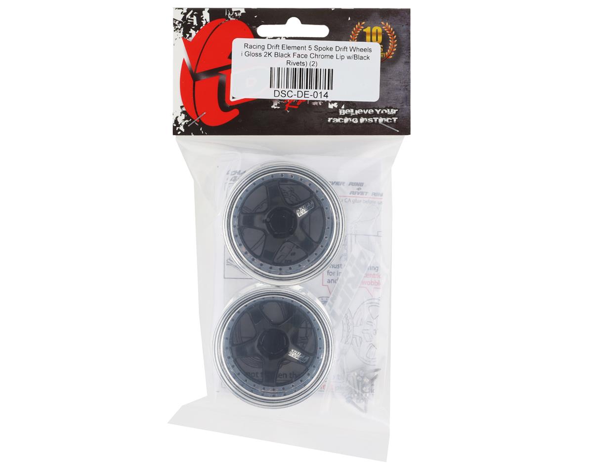 DS Racing Drift Element 5 Spoke Drift Wheels (Black & Chrome w/Black Rivets) (2)
