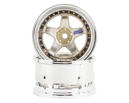 DS Racing Drift Element 5 Spoke Drift Wheels (Gold & Chrome w/Gold Rivets) (2)