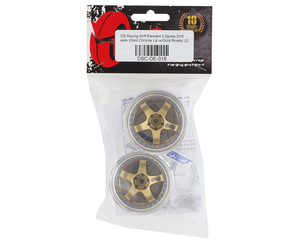 DS Racing Drift Element 5 Spoke Drift Wheels (Gold & Chrome w/Gold Rivets) (2)