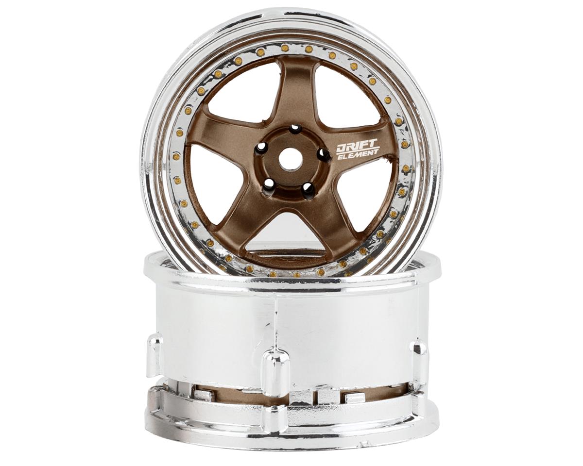 DS Racing Drift Element 5 Spoke Drift Wheels (Bronze & Chrome w/Gold Rivets) (2)
