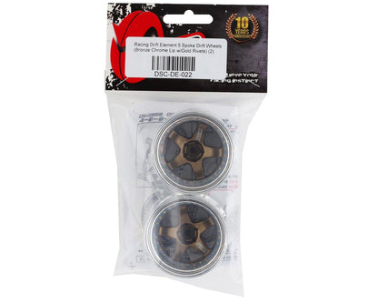 DS Racing Drift Element 5 Spoke Drift Wheels (Bronze & Chrome w/Gold Rivets) (2)