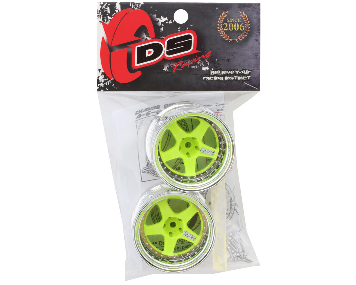 DS Racing Drift Element 5 Spoke Drift Wheel (Green Face/Chrome Lip/Chrome Rivet)