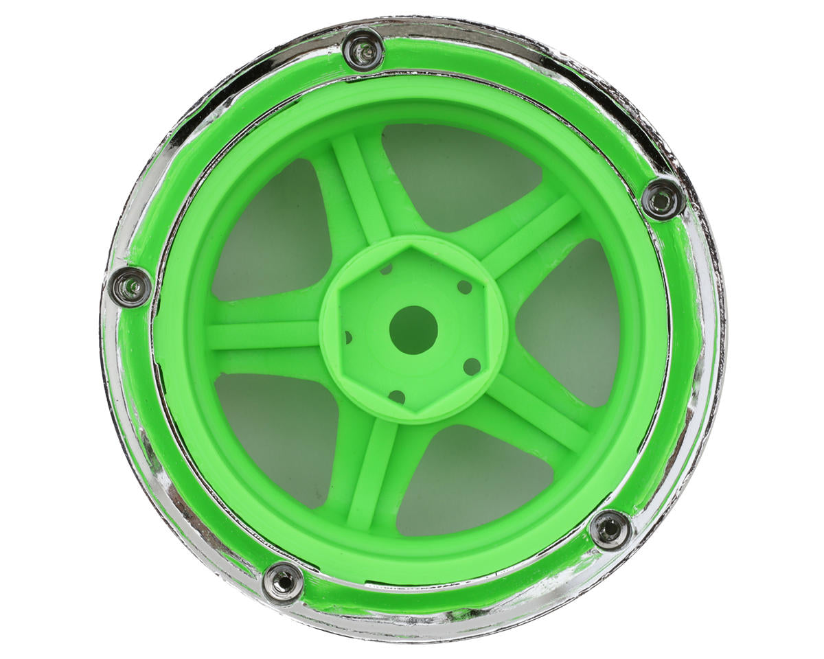 DS Racing Drift Element 5 Spoke Drift Wheels (Flu Green/Chrome Lip/Black Rivet)