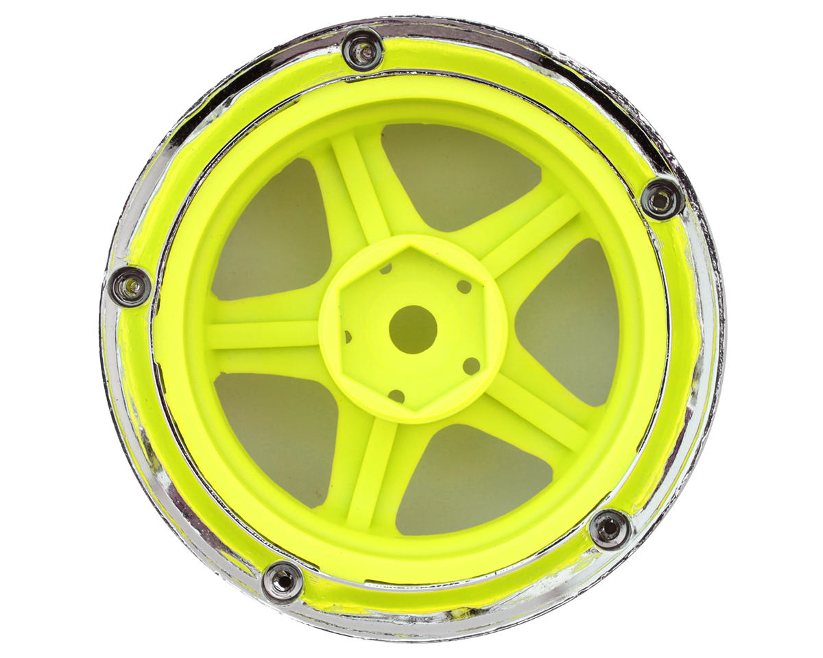 DS Racing Drift Element 5 Spoke Drift Wheels (Flu Yellow/Chrome Lip/Black Rivet)