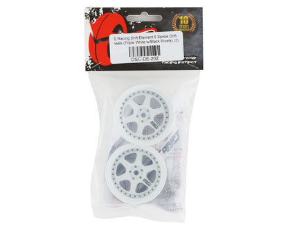 DS Racing Drift Element 6 Spoke Drift Wheels (Triple White w/Black Rivets) (2)