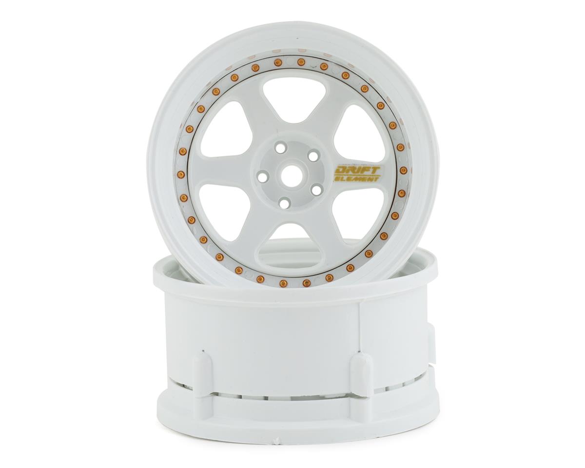 DS Racing Drift Element 6 Spoke Drift Wheels (Triple White w/Gold Rivets) (2)