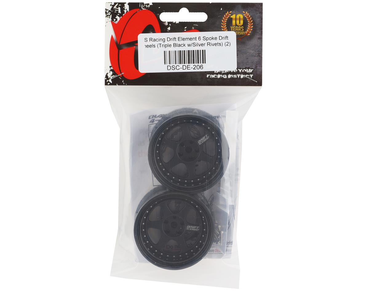 DS Racing Drift Element 6 Spoke Drift Wheels (Triple Black w/Silver Rivets) (2)