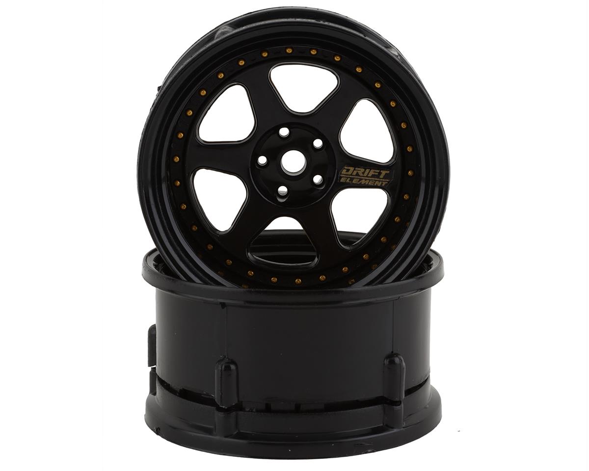 DS Racing Drift Element 6 Spoke Drift Wheels (Triple Black w/Gold Rivets) (2)