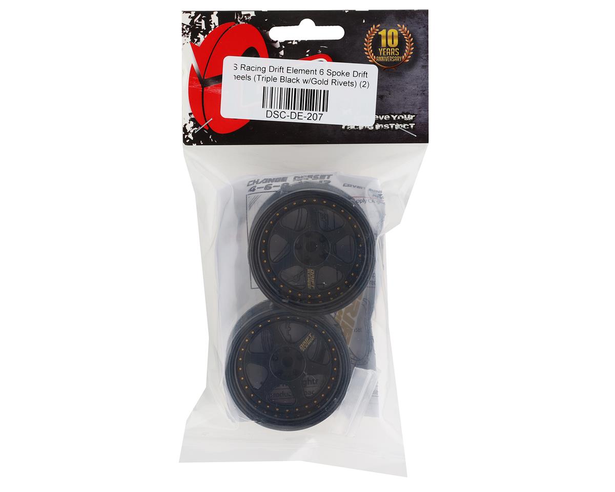 DS Racing Drift Element 6 Spoke Drift Wheels (Triple Black w/Gold Rivets) (2)