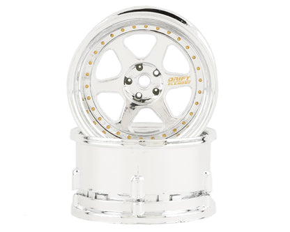 DS Racing Drift Element 6 Spoke Drift Wheels (Triple Chrome w/Gold Rivets) (2)