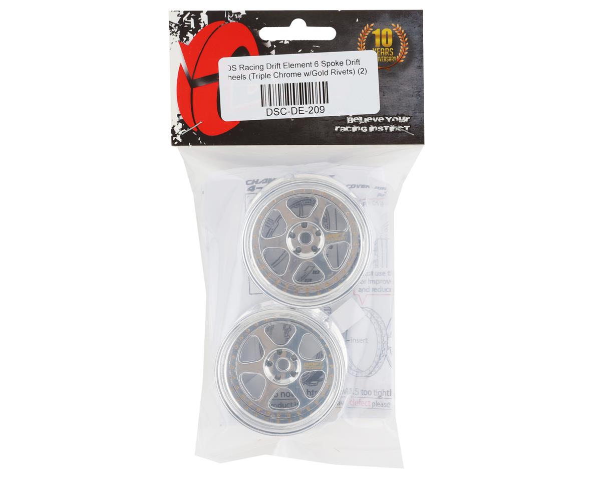 DS Racing Drift Element 6 Spoke Drift Wheels (Triple Chrome w/Gold Rivets) (2)