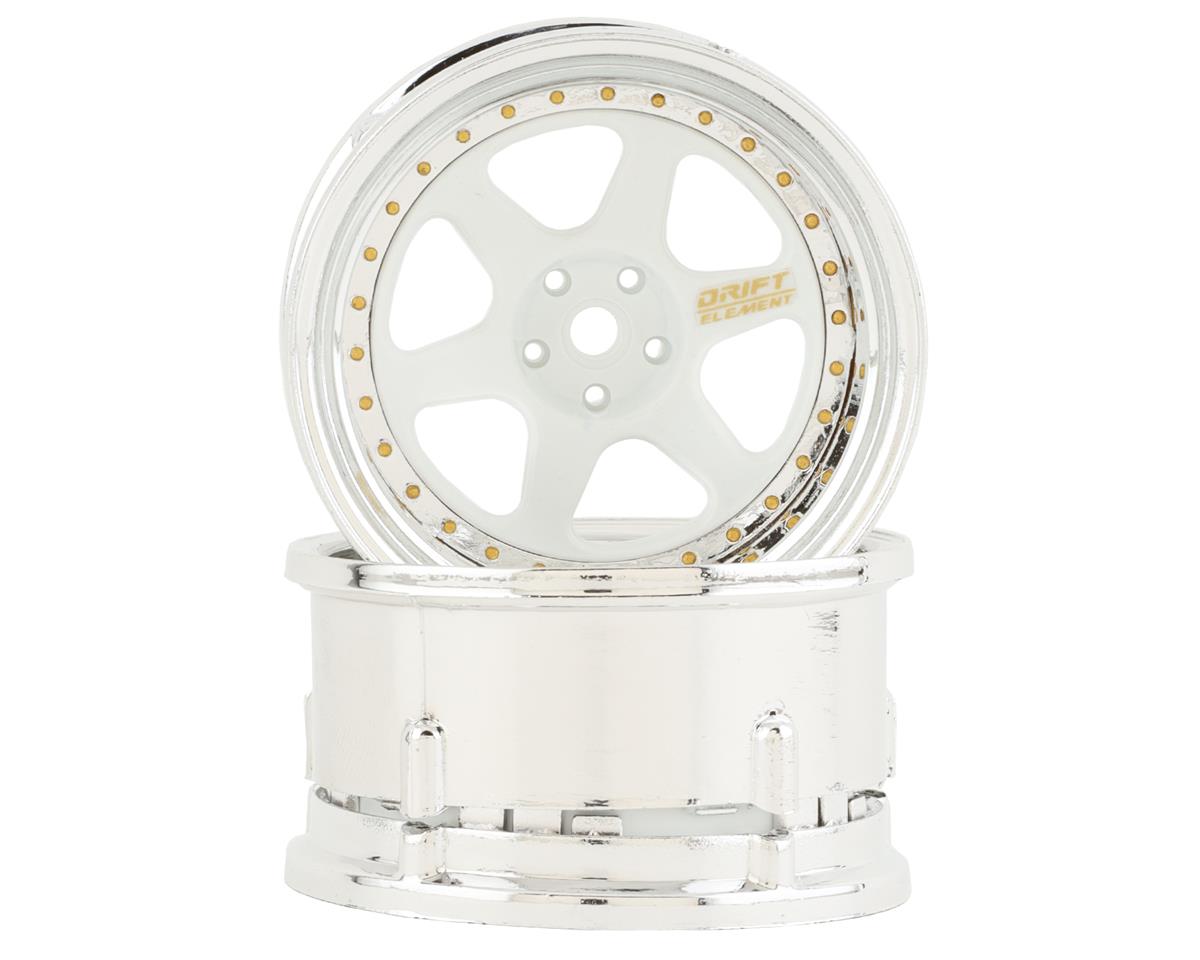 DS Racing Drift Element 6 Spoke Drift Wheels (White & Chrome w/Gold Rivets) (2)