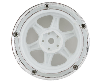 DS Racing Drift Element 6 Spoke Drift Wheels (White & Chrome w/Gold Rivets) (2)