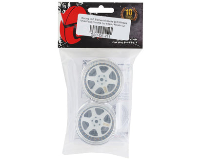 DS Racing Drift Element 6 Spoke Drift Wheels (White & Chrome w/Gold Rivets) (2)
