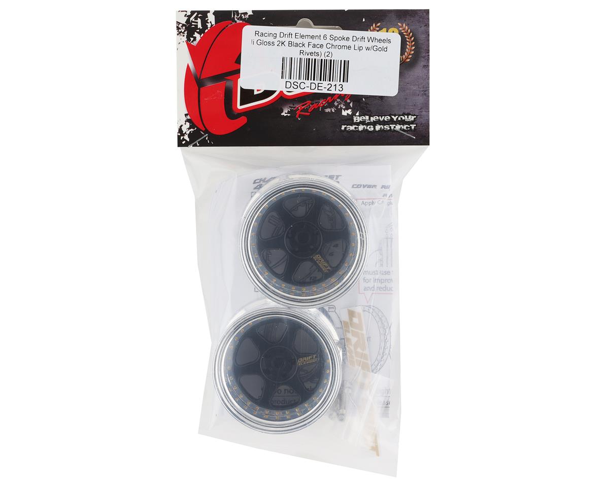 DS Racing Drift Element 6 Spoke Drift Wheels (Black & Chrome w/Gold Rivets) (2)