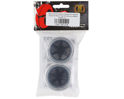 DS Racing Drift Element 6 Spoke Drift Wheels (Black & Chrome w/Black Rivets) (2)