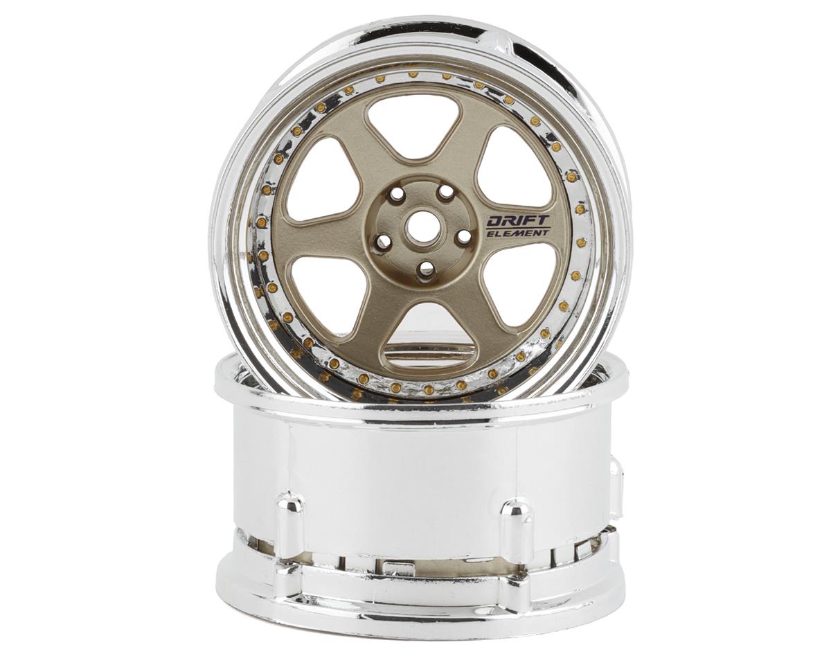 DS Racing Drift Element 6 Spoke Drift Wheels (Gold & Chrome w/Gold Rivets) (2)