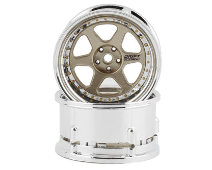 DS Racing Drift Element 6 Spoke Drift Wheels (Gold & Chrome w/Gold Rivets) (2)
