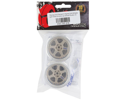 DS Racing Drift Element 6 Spoke Drift Wheels (Gold & Chrome w/Gold Rivets) (2)