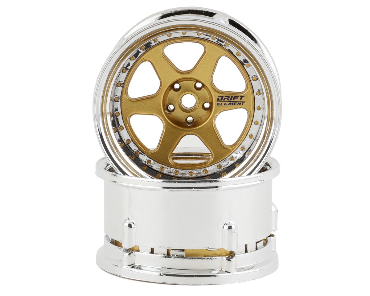 DS Racing Drift Element 6 Spoke Drift Wheels (Gold & Chrome w/Gold Rivets) (2)