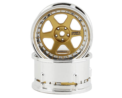 DS Racing Drift Element 6 Spoke Drift Wheels (Gold & Chrome w/Gold Rivets) (2)