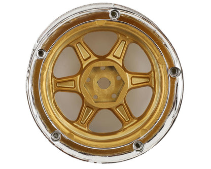 DS Racing Drift Element 6 Spoke Drift Wheels (Gold & Chrome w/Gold Rivets) (2)