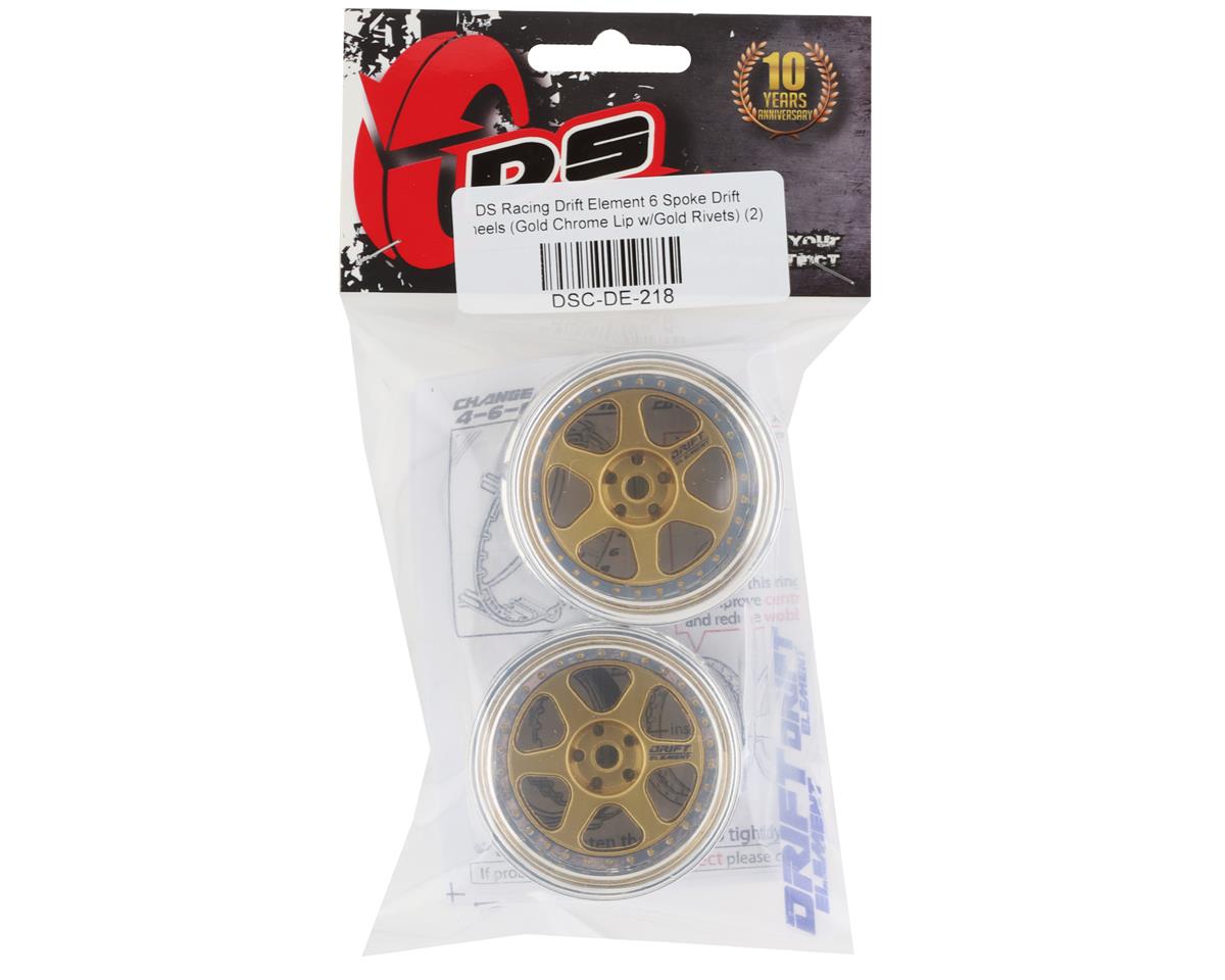 DS Racing Drift Element 6 Spoke Drift Wheels (Gold & Chrome w/Gold Rivets) (2)