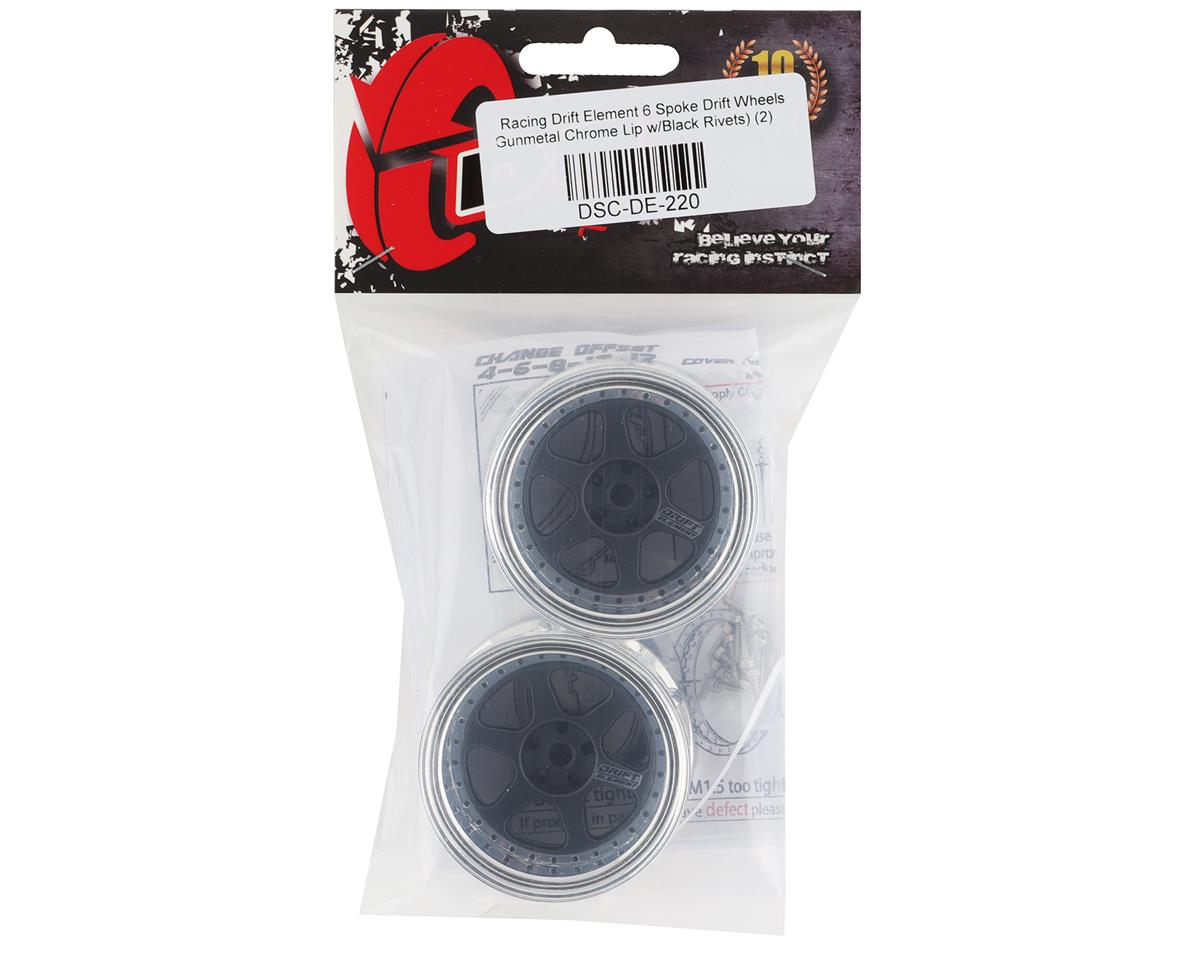 DS Racing Drift Element 6 Spoke Drift Wheels (Gunmetal w/Black Rivets) (2)