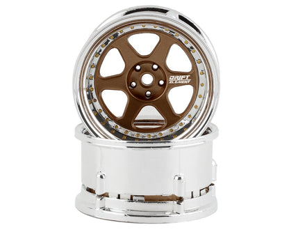 DS Racing Drift Element 6 Spoke Drift Wheels (Bronze & Chrome w/Gold Rivets) (2)
