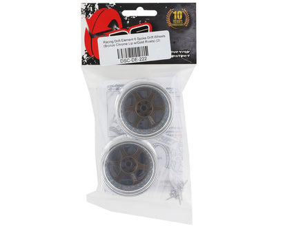 DS Racing Drift Element 6 Spoke Drift Wheels (Bronze & Chrome w/Gold Rivets) (2)