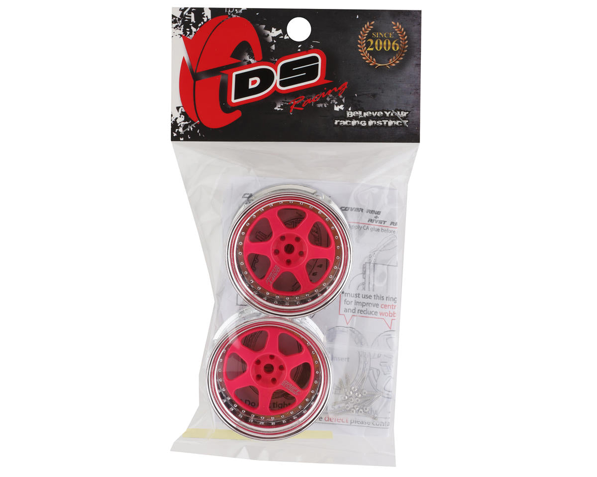 DS Racing Drift Element 6 Spoke Drift Wheel (Pink Face/Chrome Lip/Chrome Rivets)