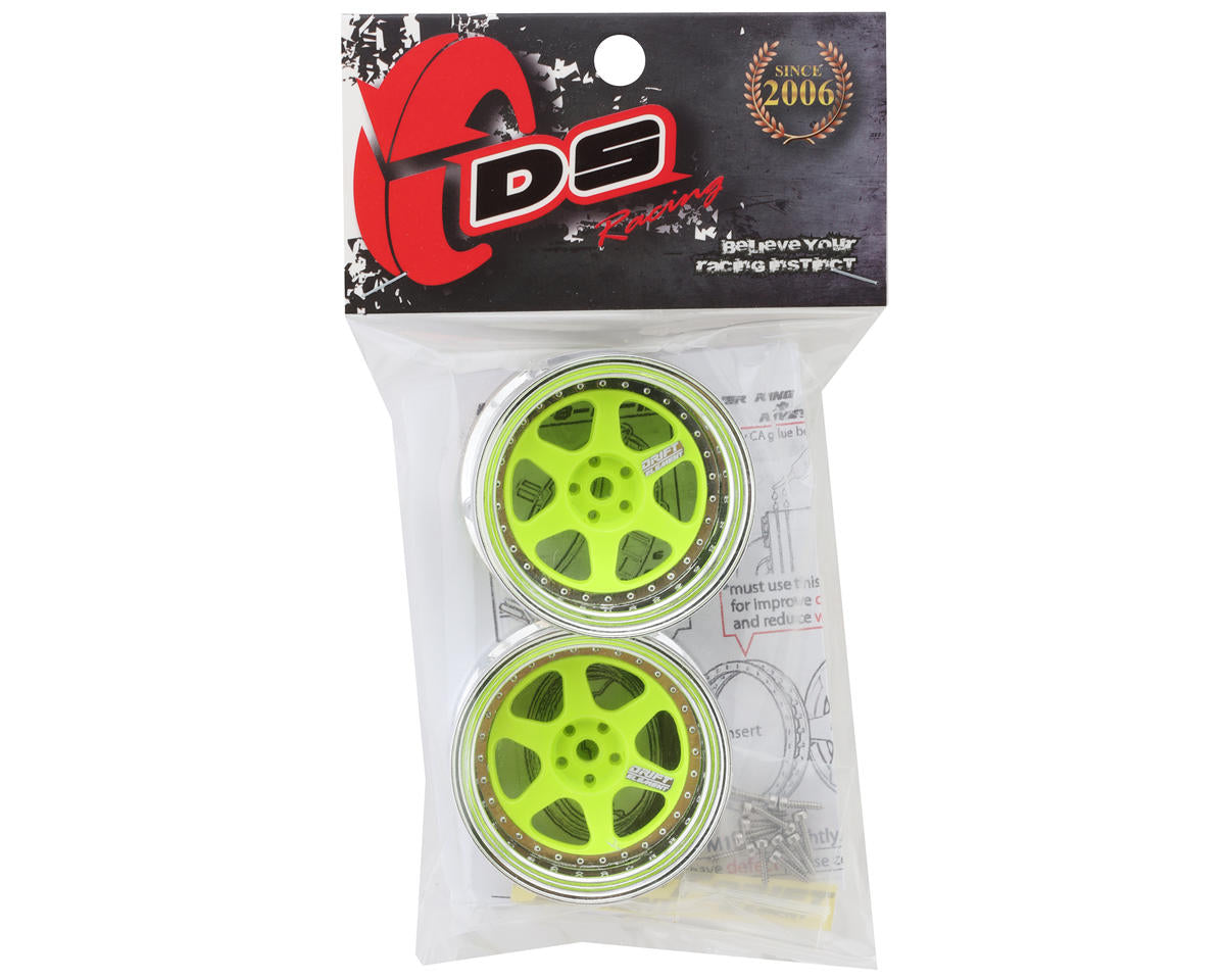 DS Racing Drift Element 6 Spoke Drift Wheel (Green Face/Chrome Lip/Chrome Rivet)