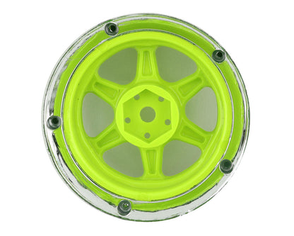 DS Racing Drift Element 6 Spoke Drift Wheel (Green Face/Chrome Lip/Black Rivets)
