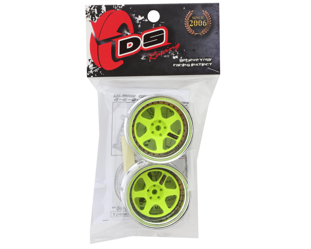 DS Racing Drift Element 6 Spoke Drift Wheel (Green Face/Chrome Lip/Black Rivets)