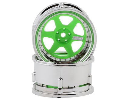 DS Racing Drift Element 6 Spoke Drift Wheels (Flu Green/Chrome Lip & Rivets)