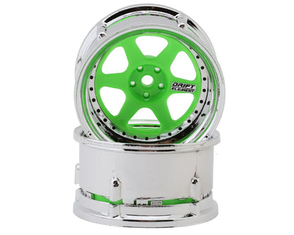 DS Racing Drift Element 6 Spoke Drift Wheels (Flu Green/Chrome Lip/Black Rivet)