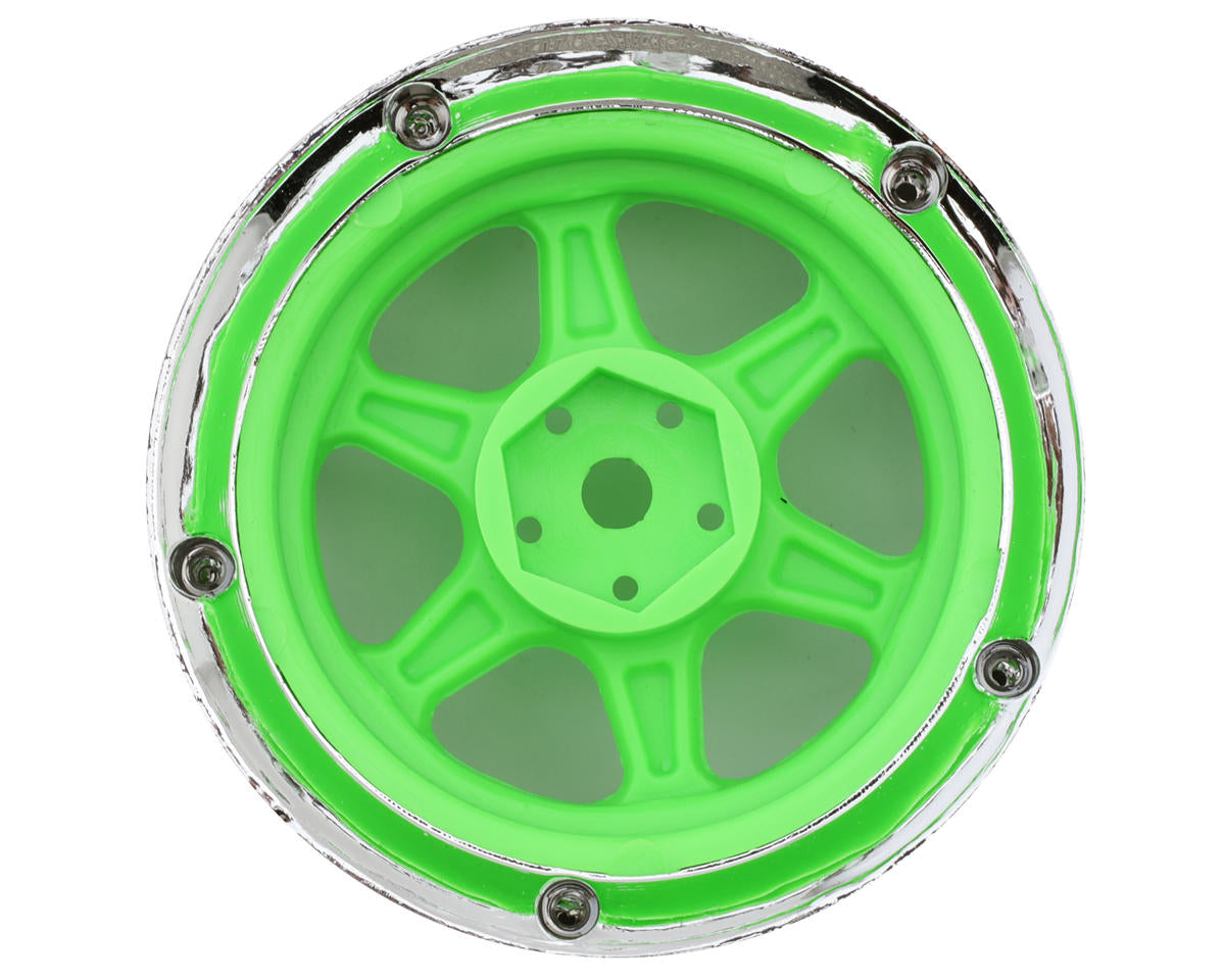 DS Racing Drift Element 6 Spoke Drift Wheels (Flu Green/Chrome Lip/Black Rivet)