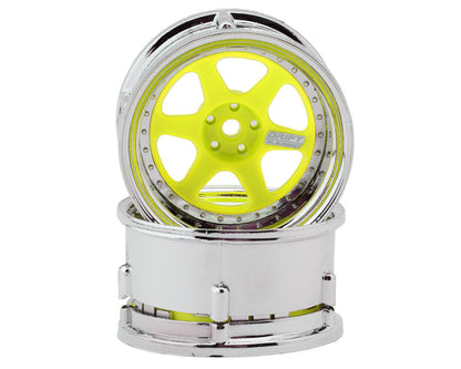 DS Racing Drift Element 6 Spoke Drift Wheels (Flu Yellow/Chrome Lip & Rivets)
