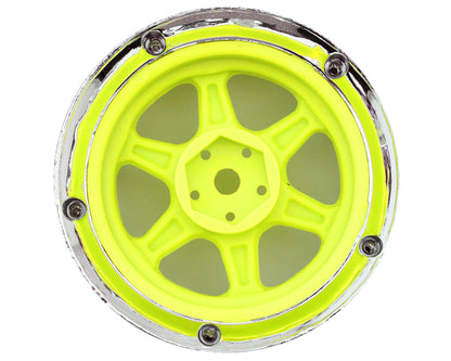 DS Racing Drift Element 6 Spoke Drift Wheels (Flu Yellow/Chrome Lip & Rivets)