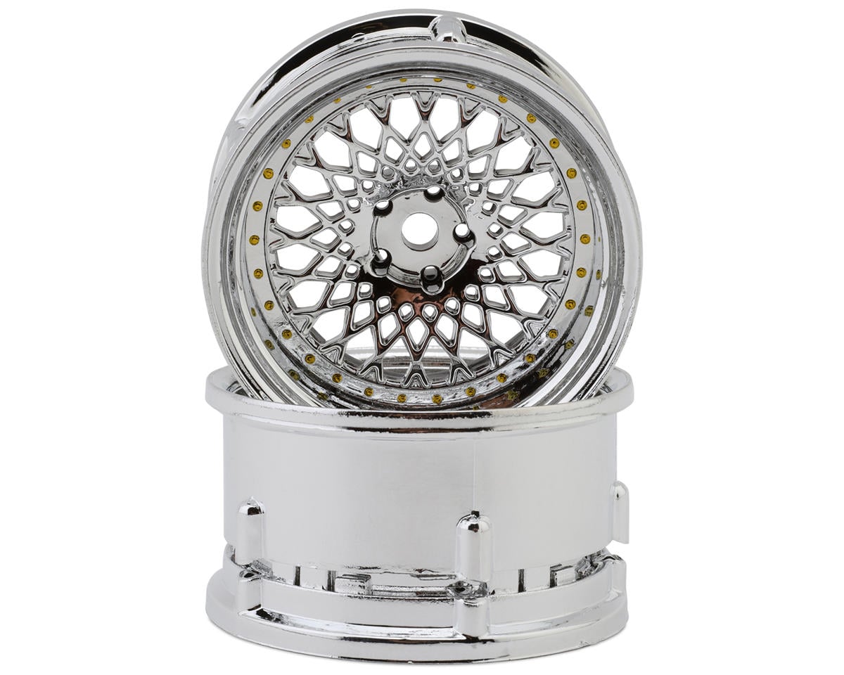 DS Racing Element Mesh 1/10 Drift Wheels (Tri Chrome w/Gold Rivets) (2)