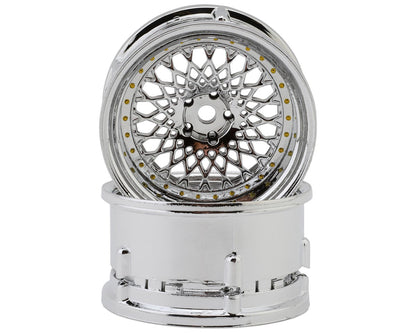 DS Racing Element Mesh 1/10 Drift Wheels (Tri Chrome w/Gold Rivets) (2)