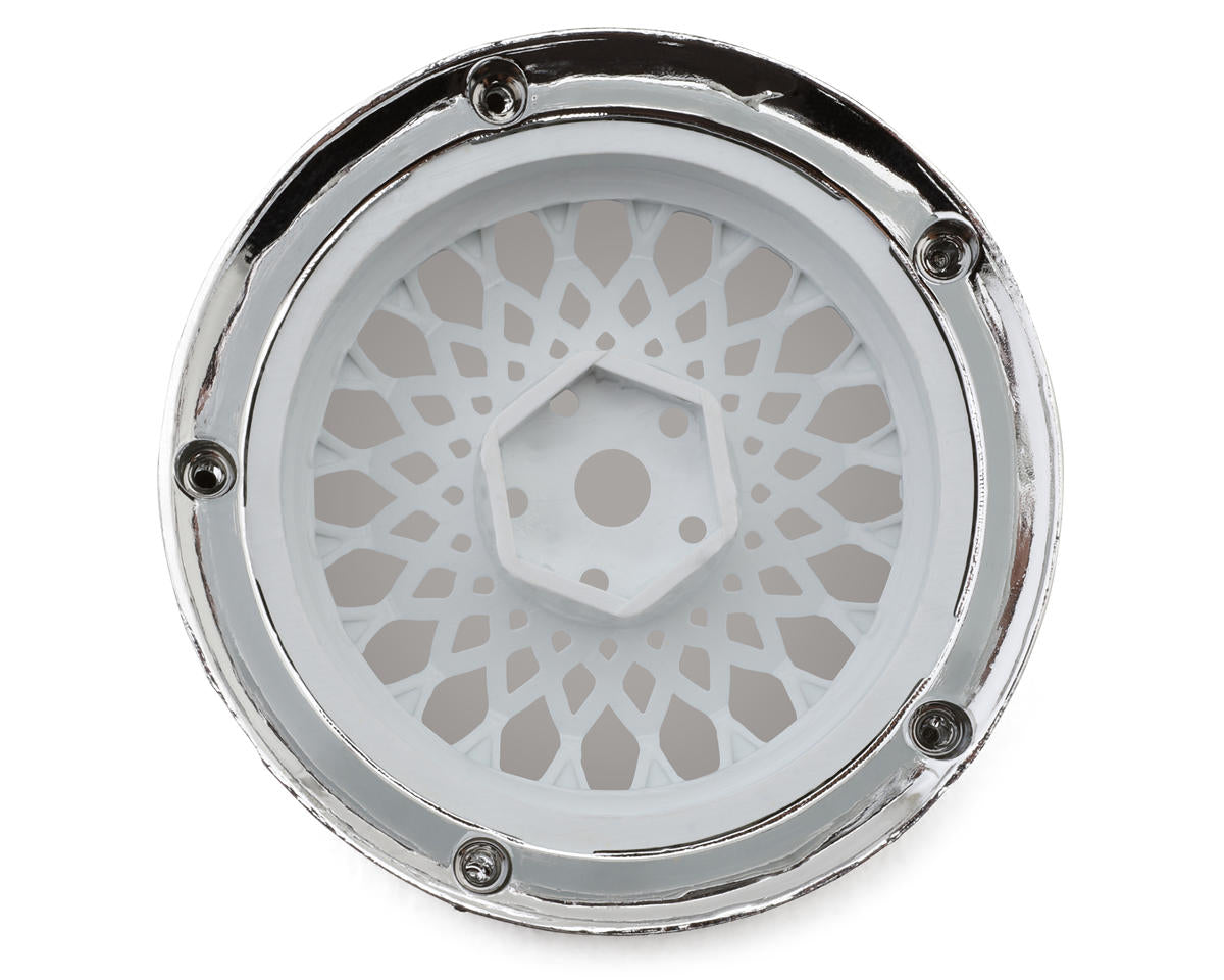 DS Racing Element Mesh Drift Wheels (White w/Chrome Lip) (Adjustable Offset)