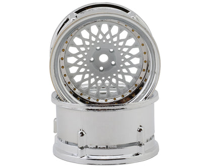 DS Racing Element Mesh 1/10 Drift Wheels (White w/Chrome Lip & Gold Rivets)