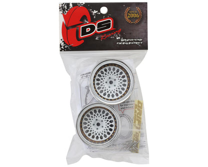 DS Racing Element Mesh 1/10 Drift Wheels (White w/Chrome Lip & Gold Rivets)