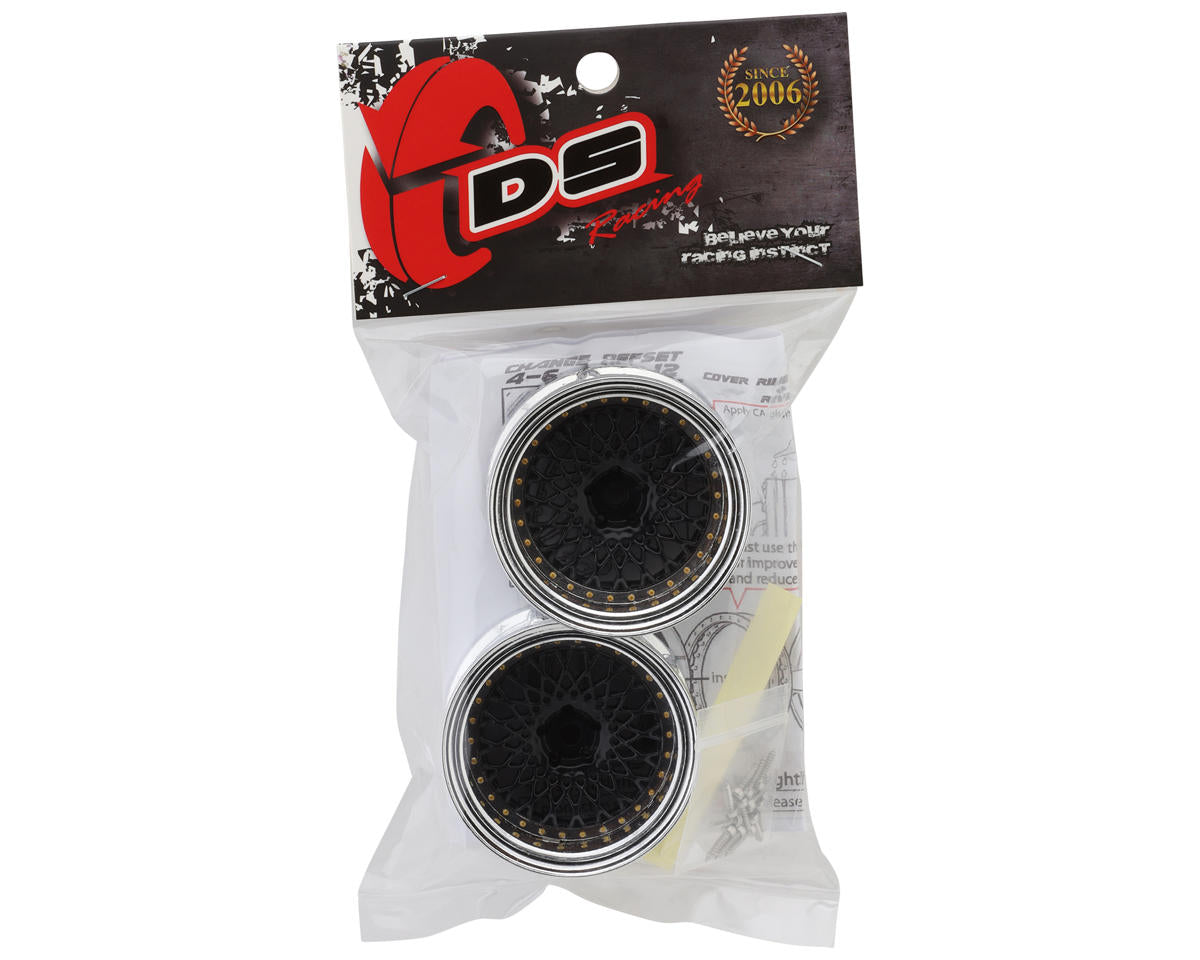 DS Racing Element Mesh 1/10 Drift Wheels (Black w/Chrome Lip & Gold Rivets)