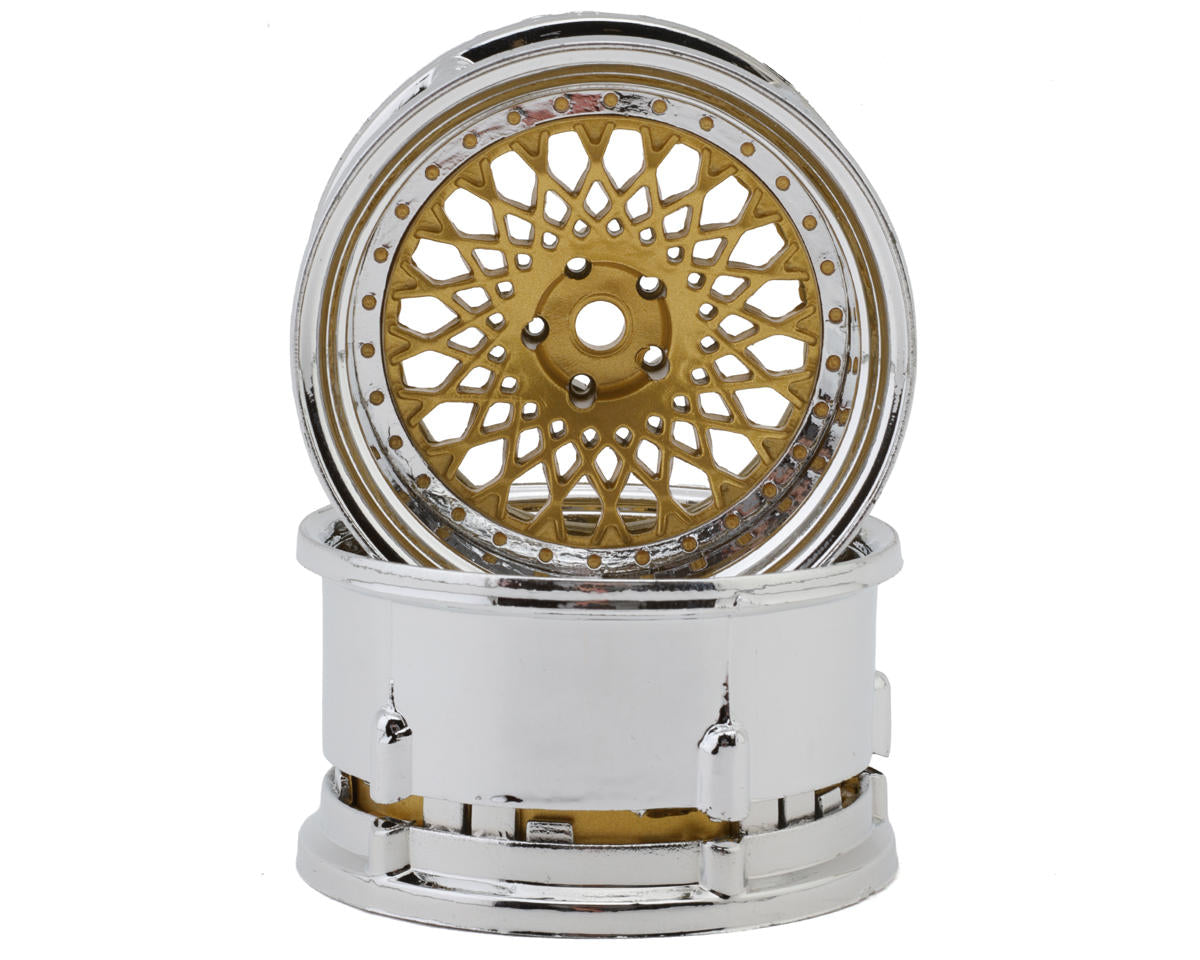 DS Racing Element Mesh 1/10 Drift Wheels (Gold w/Chrome Lip & Gold Rivets)